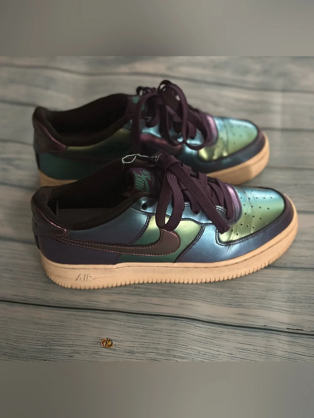 Nike AF1 Low Iridescent Metallic Neptune Green Purple Chameleon Lv8 | Size 4Y